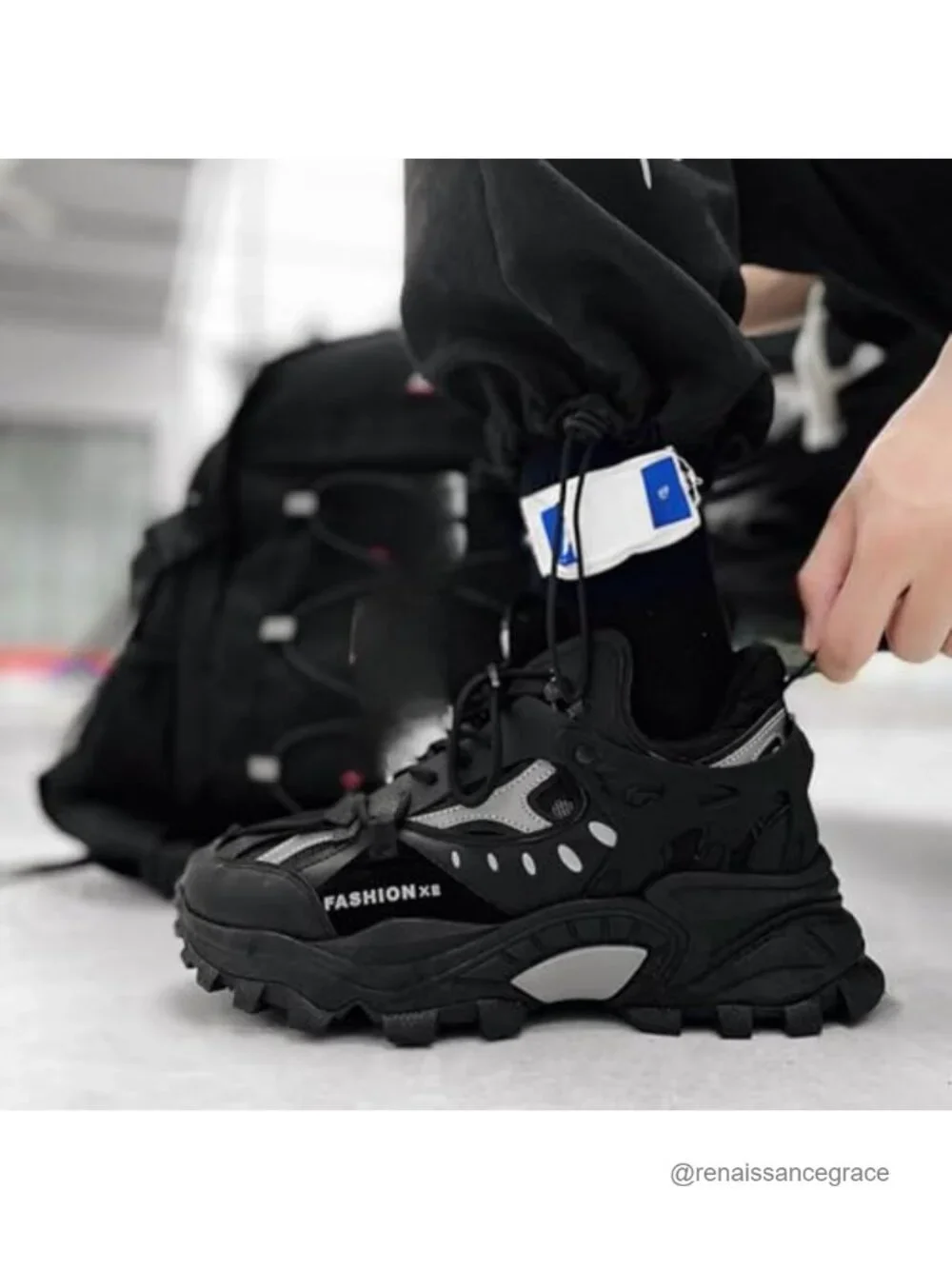 Leather High Top Chunky Platform Sneakers Lace Up Non Slip Men's